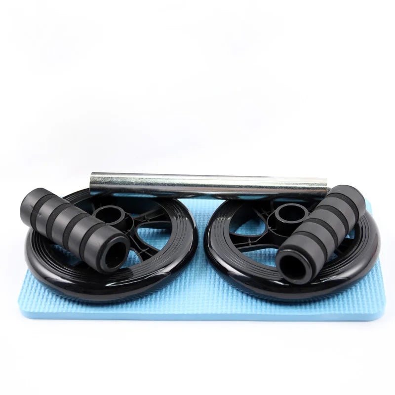 No Noise Gym Abdominal Wheel Ab Rollers with Mat for Exercise Fitness Equipment Accessory Unisex Black Double Wheeled Belly