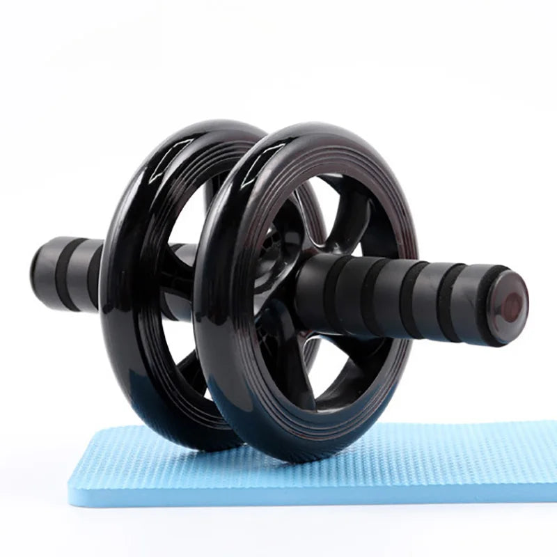 No Noise Gym Abdominal Wheel Ab Rollers with Mat for Exercise Fitness Equipment Accessory Unisex Black Double Wheeled Belly